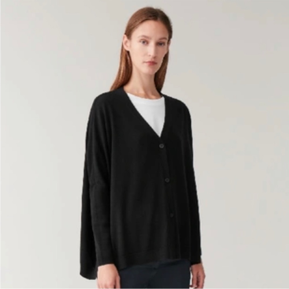 COS Wool Black Colored Knit Oversized Boxy Cardigan